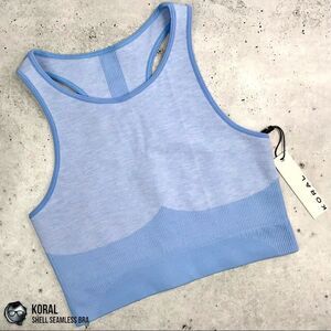 KORAL SHELL SEAMLESS SPORTS BRA BEL AIR BLUE RACERBACK CROPPED TANK SIZE SMALL